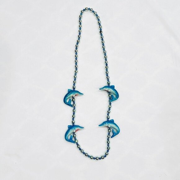 Mardi Gras Blue Dolphins Parade Party Beads Necklace - Picture 1 of 3